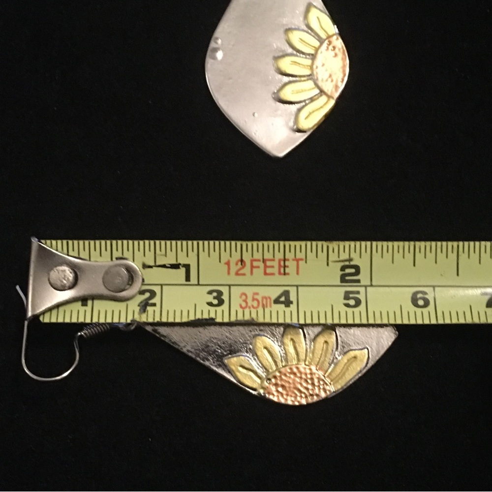 Sunflower Silver Tone Dangle Earrings - Picture 8 of 8